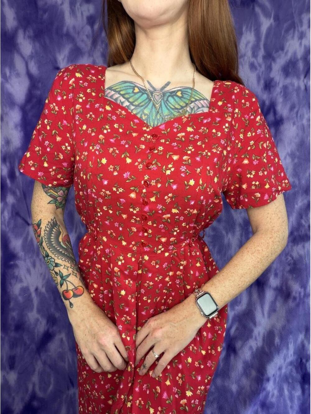 Erika studio vtg 90s red floral maxi summer dress